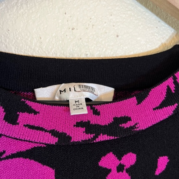 Milly Sweater - Women's Medium Black Pink EUC - Crewneck Long-Sleeved Floral - Picture 5 of 11